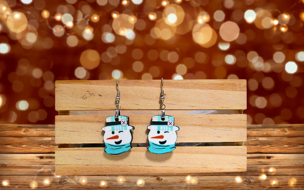 MDF-Snowman Head Shaped Sublimated Earrings 1 inch