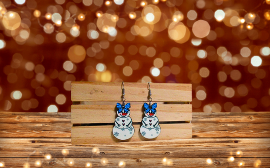 MDF - Snowman with Bow Shaped Sublimated Earrings 1.5 inch