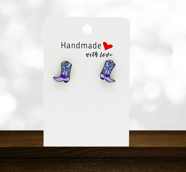 MDF- Cowboy Boot Shaped Sublimated Stud Earrings