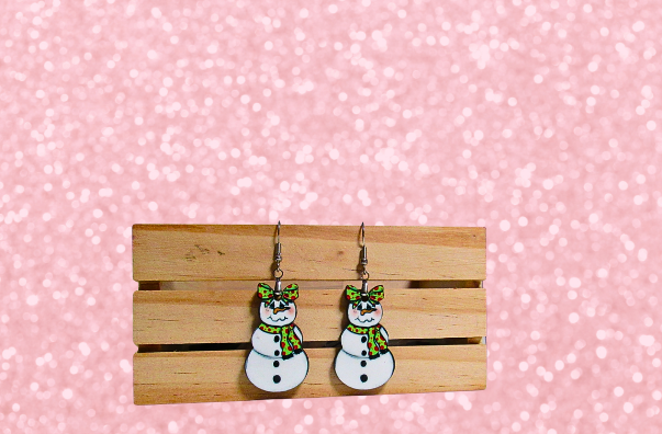 MDF - Snowman with Bow Shaped Sublimated Earrings 1.5 inch