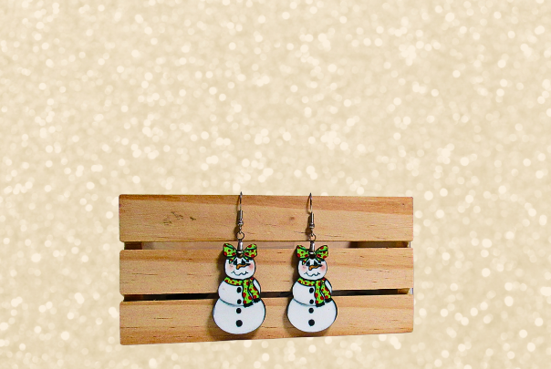 MDF - Snowman with Bow Shaped Sublimated Earrings 1.5 inch
