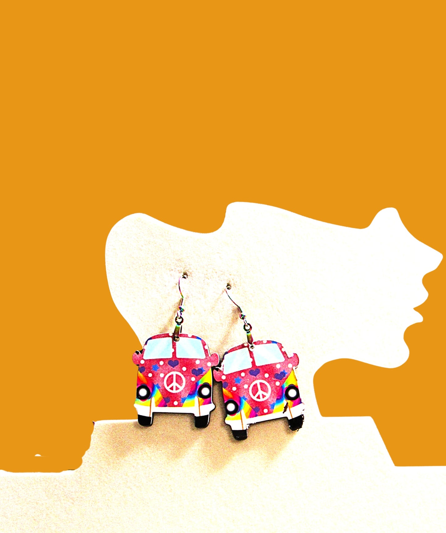 Hippie Van Shaped Sublimated Earrings 1 1/2 inch