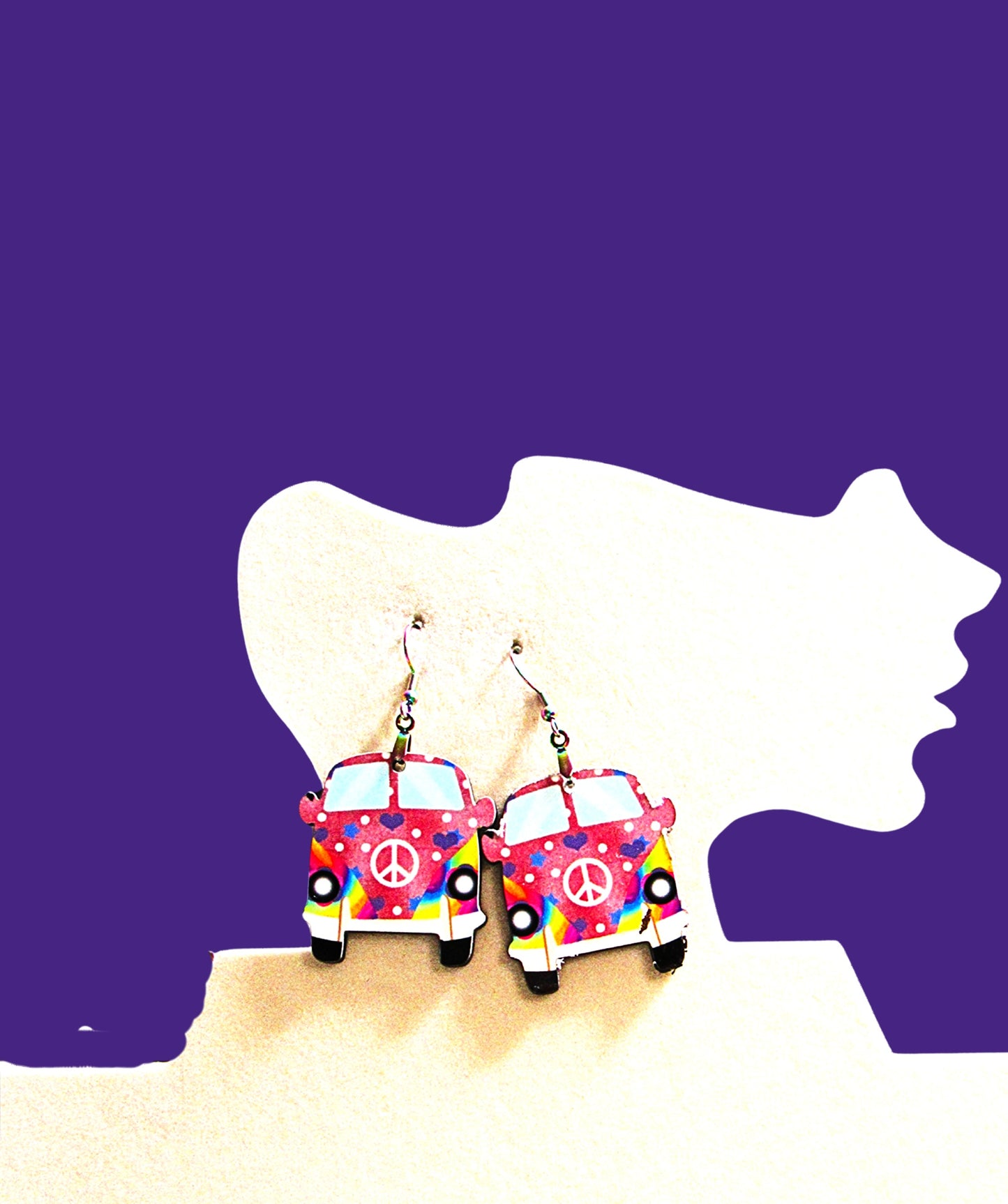 Hippie Van Shaped Sublimated Earrings 1 1/2 inch