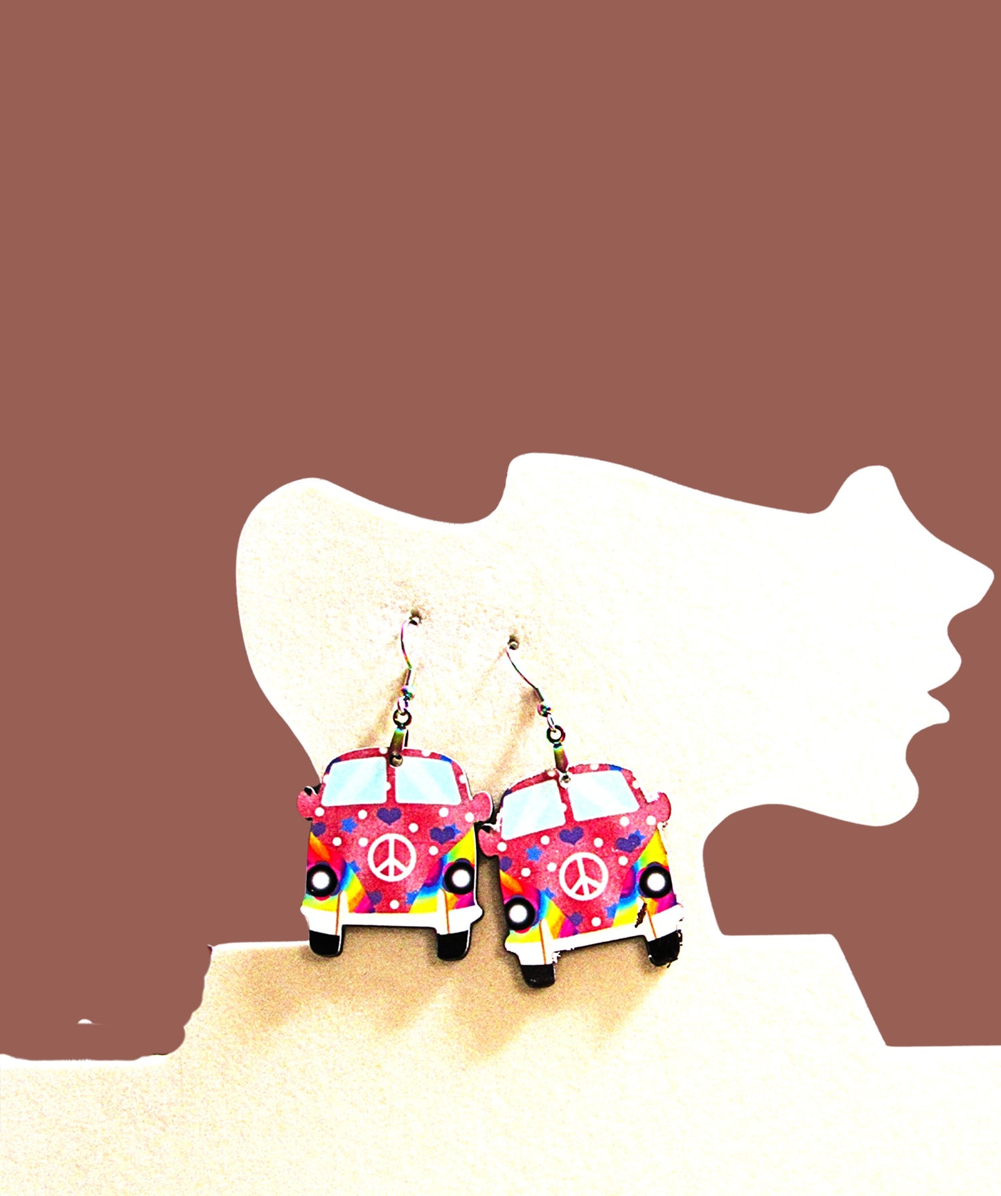 Hippie Van Shaped Sublimated Earrings 1 1/2 inch