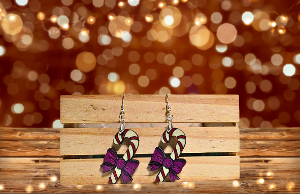 Candy Cane Shaped Sublimated Earrings 1.5 inch