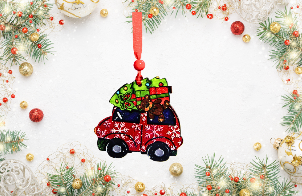 Car with Tree Shaped Sublimated Ornament