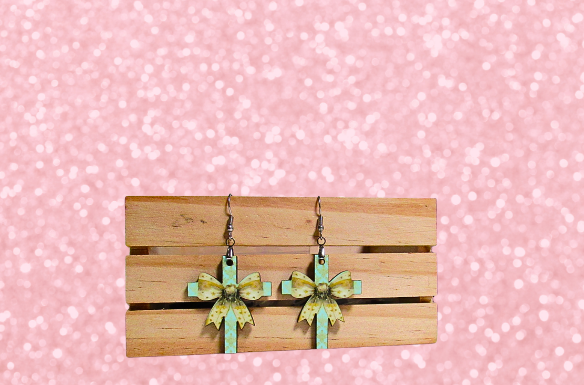 MDF-Cross with Bow Shaped MDF Sublimated Earrings 1.5 inch