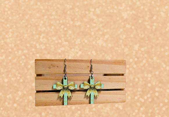 MDF-Cross with Bow Shaped MDF Sublimated Earrings 1.5 inch