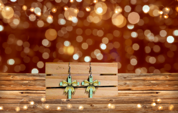 MDF-Cross with Bow Shaped MDF Sublimated Earrings 1.5 inch