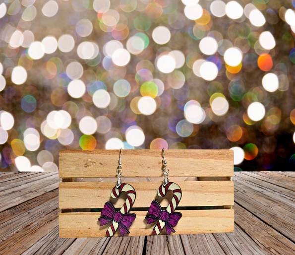 Candy Cane Shaped Sublimated Earrings 1.5 inch