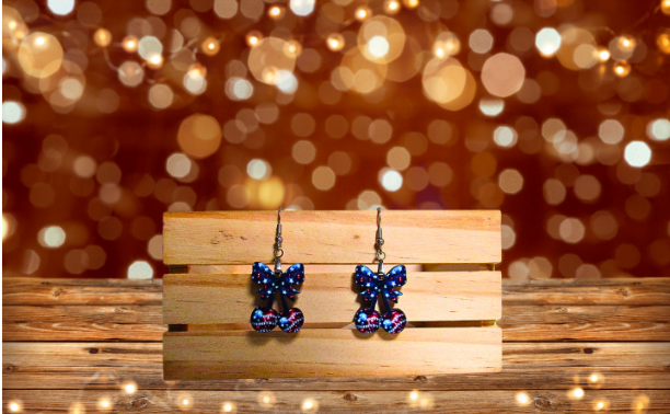 MDF-Cherries with Bow Shaped Sublimated Earrings 1 inch