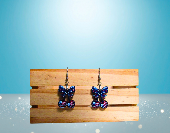 MDF-Cherries with Bow Shaped Sublimated Earrings 1 inch