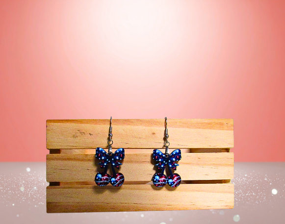 MDF-Cherries with Bow Shaped Sublimated Earrings 1 inch