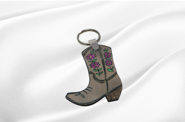 MDF- Cowboy Boot Shaped Sublimated Keychain