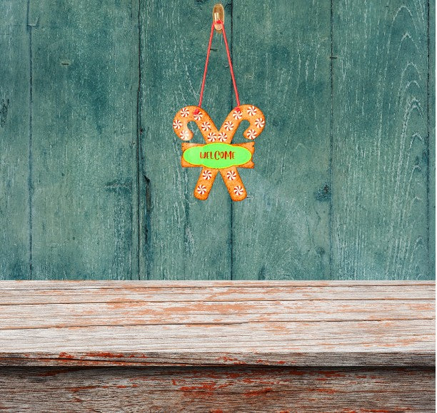 Candy Cane with Sign Shaped Sublimated Door Hanger