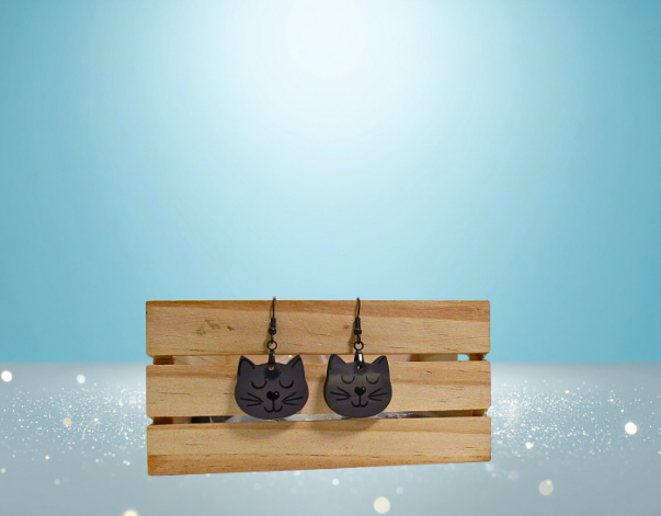 MDF-Cat Head Shaped Sublimated Earrings 1 inch