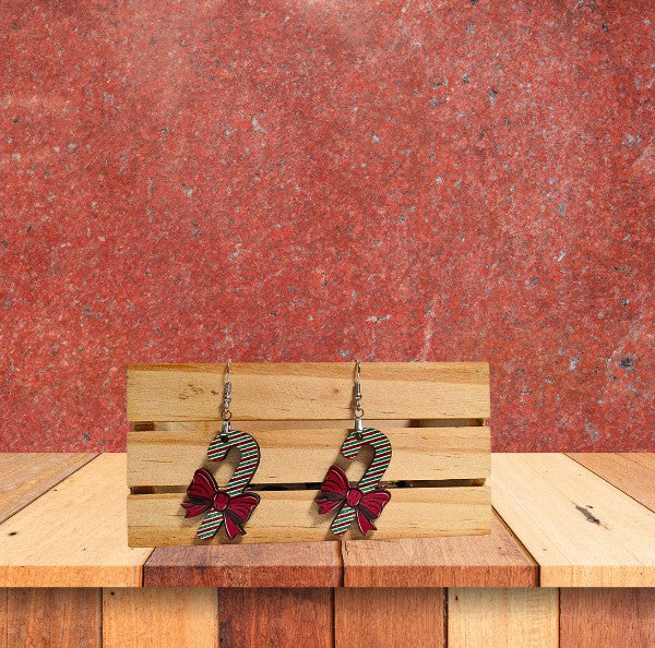 Candy Cane Shaped Sublimated Earrings