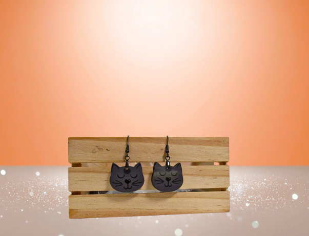 MDF-Cat Head Shaped Sublimated Earrings 1 inch