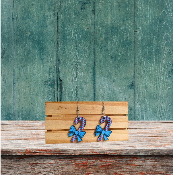 Candy Cane Shaped Sublimated Earrings 1.5 inch