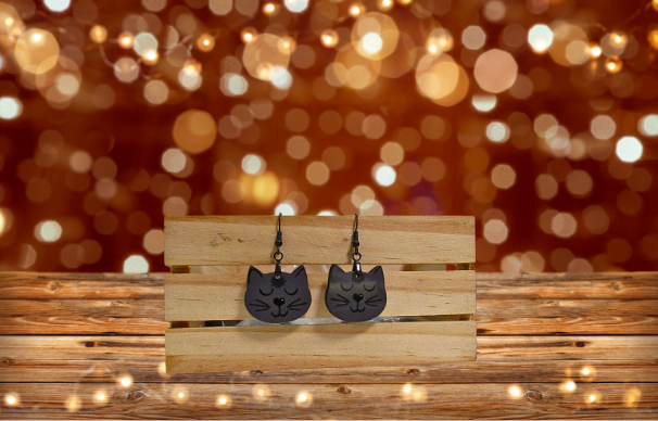 MDF-Cat Head Shaped Sublimated Earrings 1 inch