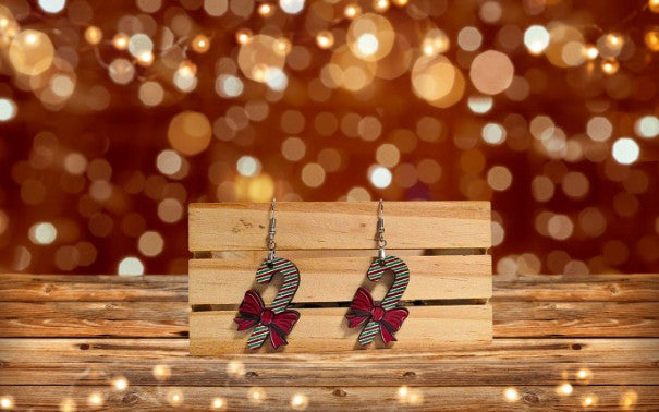 Candy Cane Shaped Sublimated Earrings