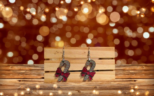 Candy Cane Shaped Sublimated Earrings