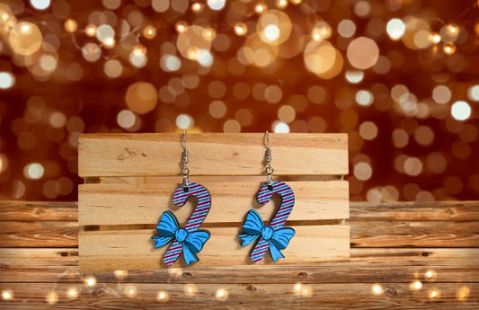 Candy Cane Shaped Sublimated Earrings 1.5 inch