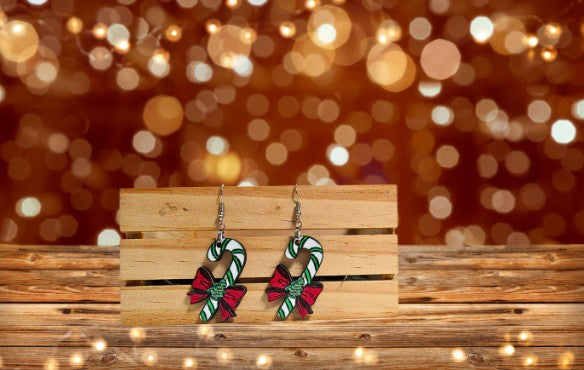 Candy Cane Shaped Sublimated Earrings