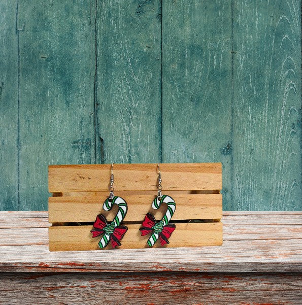 Candy Cane Shaped Sublimated Earrings