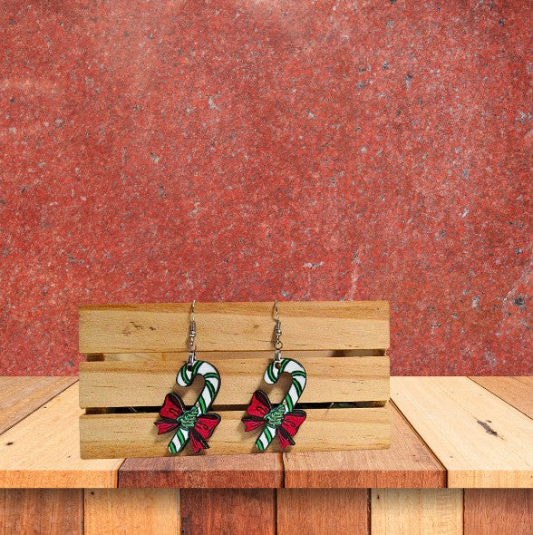 Candy Cane Shaped Sublimated Earrings