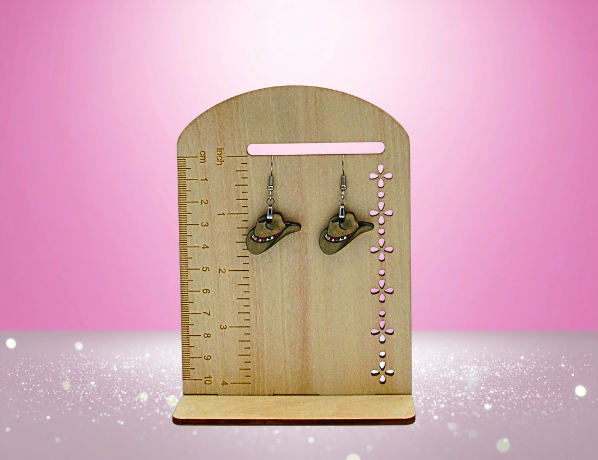 MDF-Cowboy Hat Shaped Sublimated Earrings 1 inch