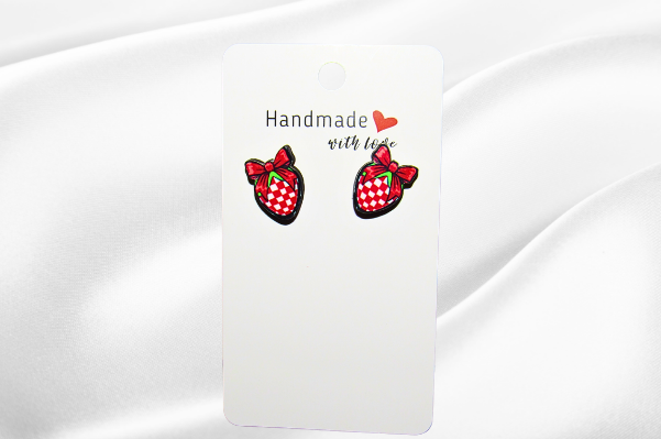 MDF-Strawberry with Bow Shaped Sublimated Stud Earrings