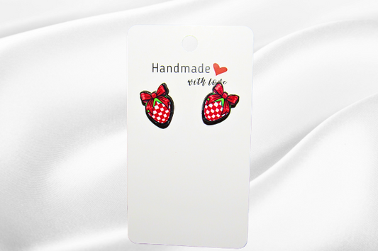 MDF-Strawberry with Bow Shaped Sublimated Stud Earrings