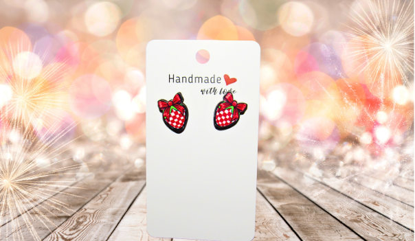 MDF-Strawberry with Bow Shaped Sublimated Stud Earrings