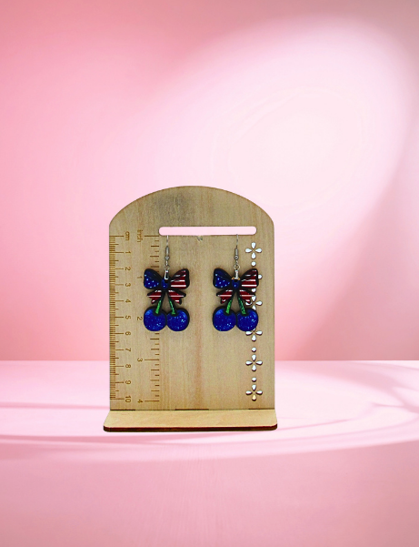 MDF- Cherries with Bow Shaped Sublimated Earrings 1.5 inch