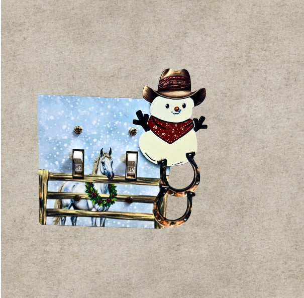 Cowboy Snowman Shaped Sublimated Double Light Switch Plate