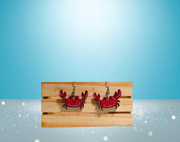 MDF-Glitter Look Crab Shaped Sublimated Earrings 1.5"