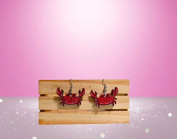 MDF-Glitter Look Crab Shaped Sublimated Earrings 1.5"