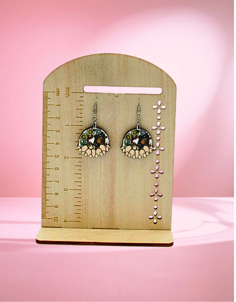 MDF-Floral Round Shaped Sublimated Earrings 1 inch