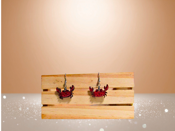 MDF- Glitter Look Crab Shaped Sublimated Earrings 1 inch