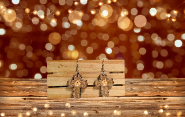 Cross with Lights Shaped Sublimated Earrings