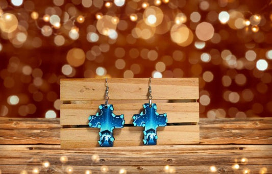 Cross with Lights Shaped Sublimated Earrings