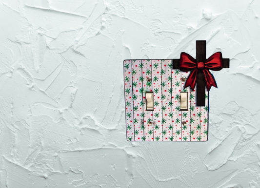 Cross with Bow Shaped Sublimated Double Light Switch Cover