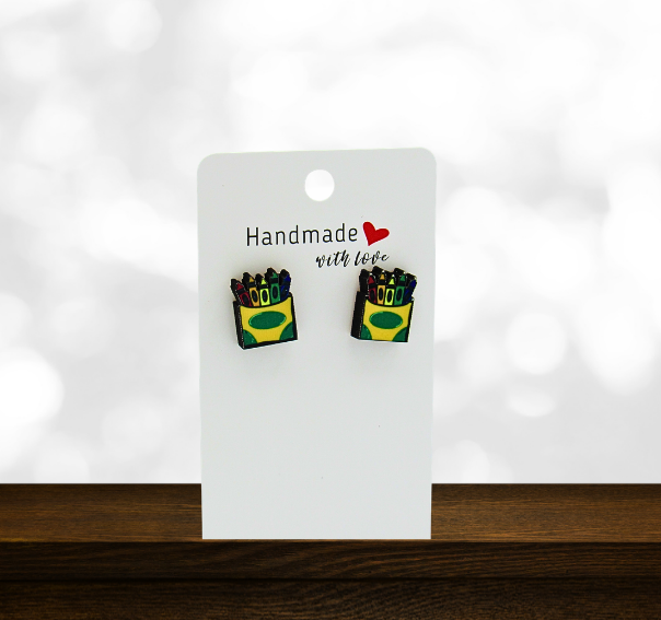 MDF-Crayon Box Shaped Sublimated Earring Studs
