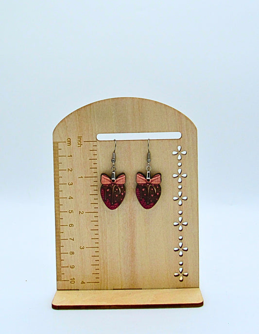MDF-Strawberry with Bow Shaped Sublimated Earrings 1 inch
