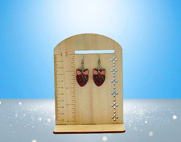 MDF-Strawberry with Bow Shaped Sublimated Earrings 1 inch