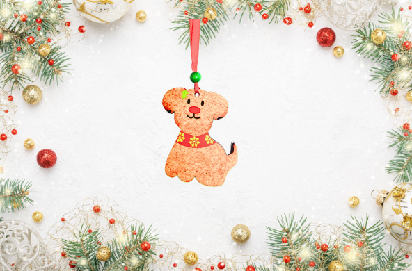 Gingerbread Dog Shaped Sublimated Ornament