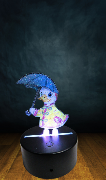 Glitter Acrylic Duck with Umbrella Shaped Sublimated Light