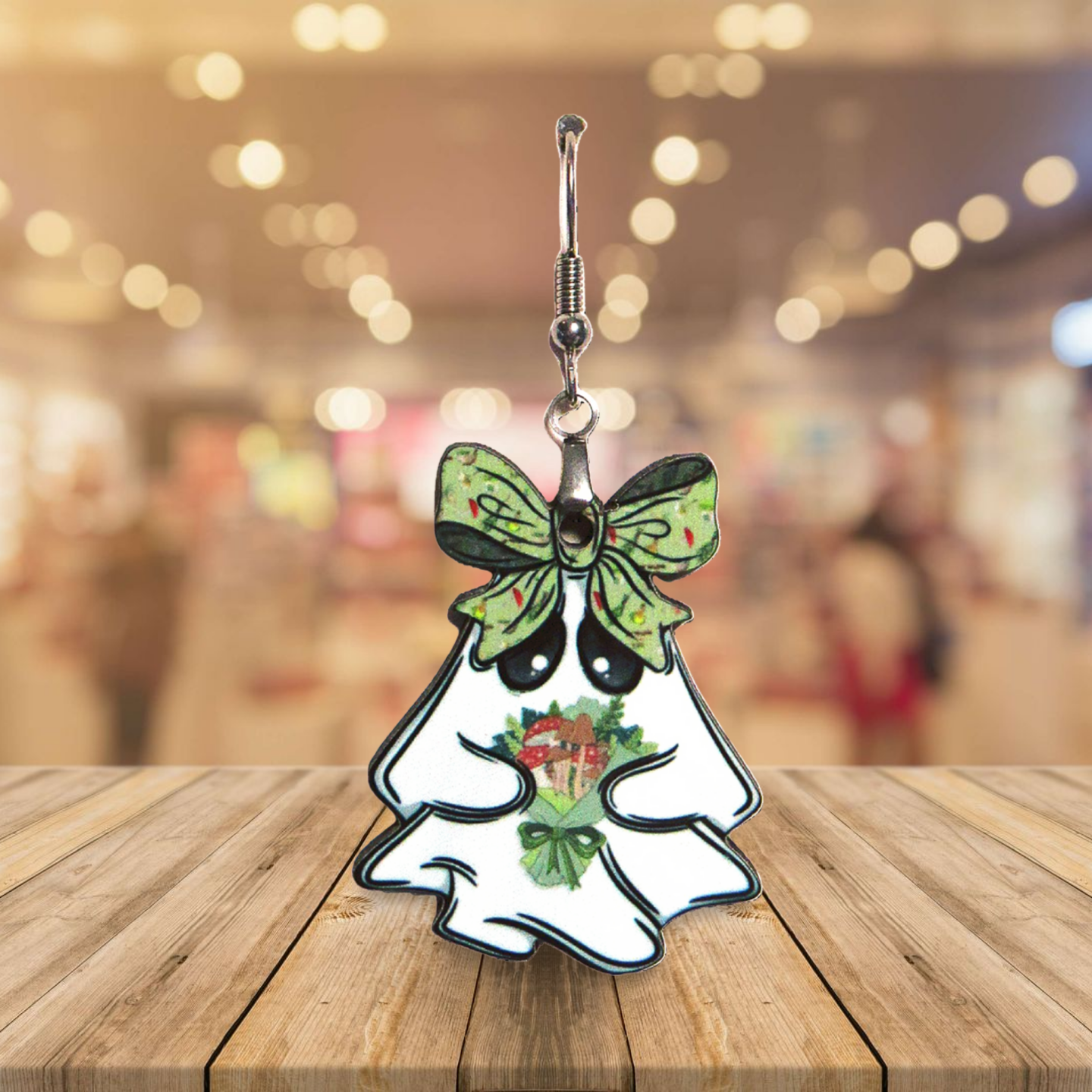 Ghost with Bow Shaped Sublimated Earrings 1.5 inch