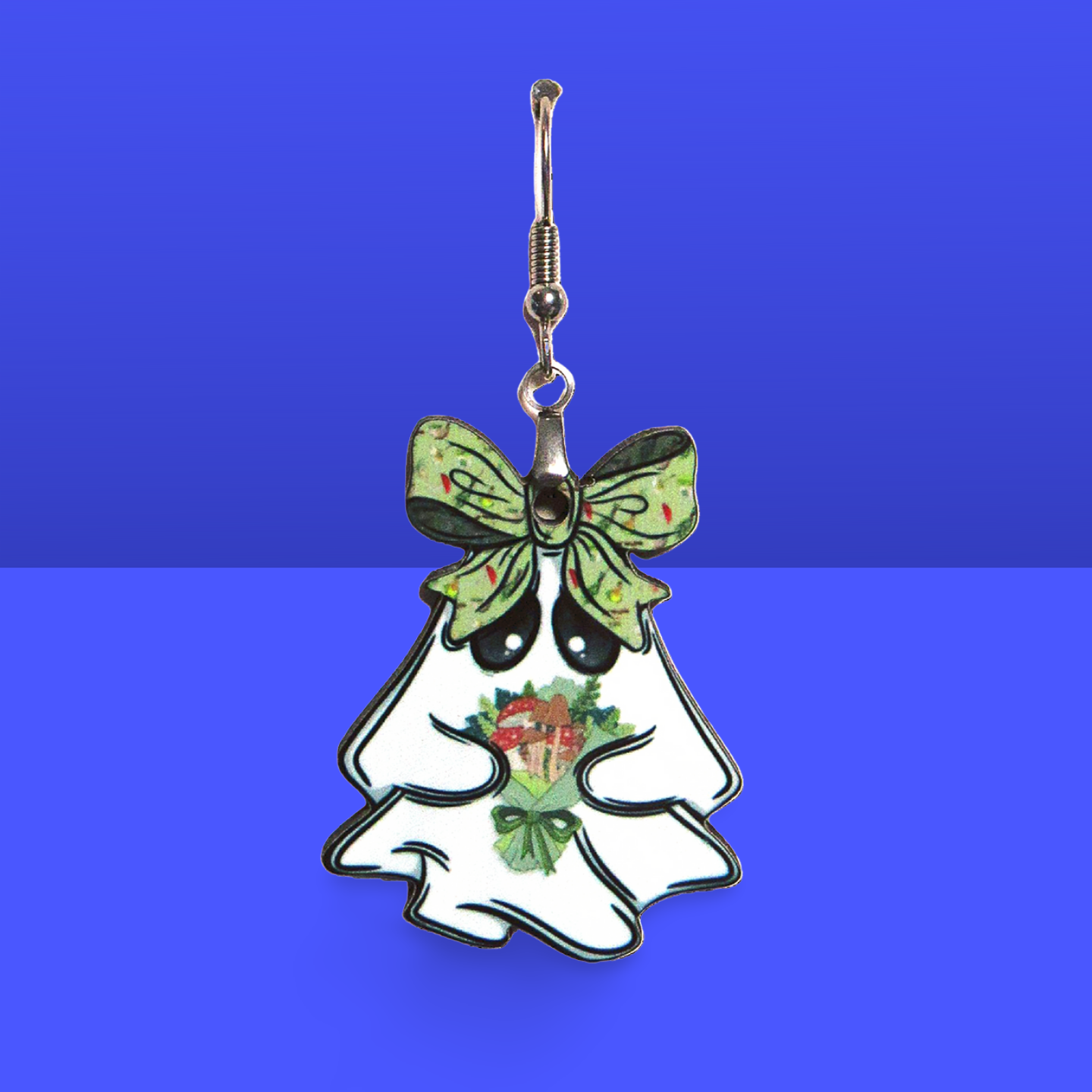 Ghost with Bow Shaped Sublimated Earrings 1.5 inch